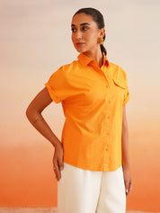 Elevate Orange Drop Shoulder Poplin Shirt Beatnik