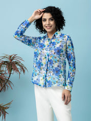 Beatnik Blue Collar Georgette Womens Western Shirt Beatnik India