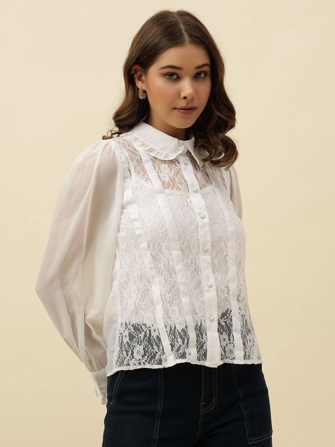 White Western Spread Collar Full Sleeve Shirt