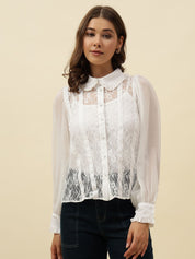 White Western Spread Collar Full Sleeve Shirt