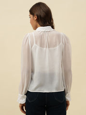 White Western Spread Collar Full Sleeve Shirt