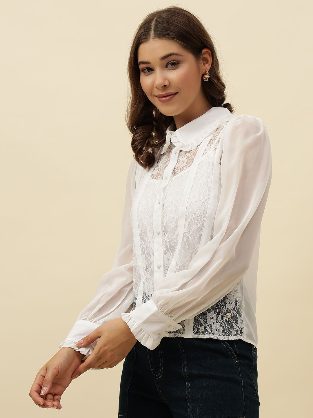 White Western Spread Collar Full Sleeve Shirt