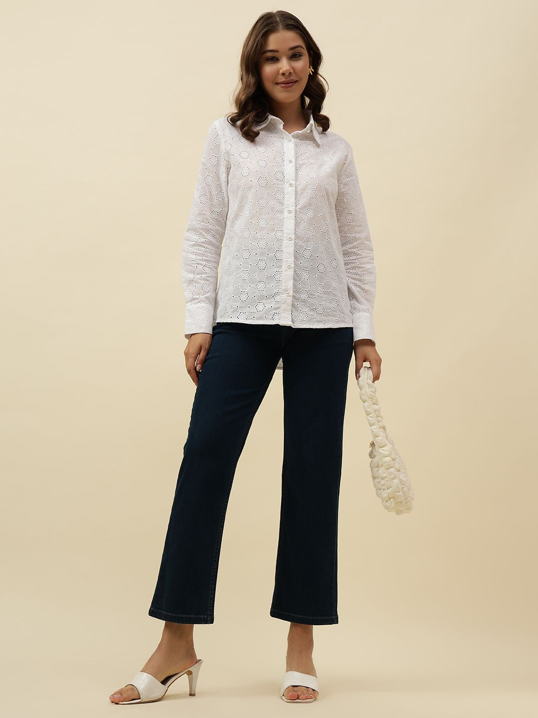 White Western Spread Collar Shirt Beatnik