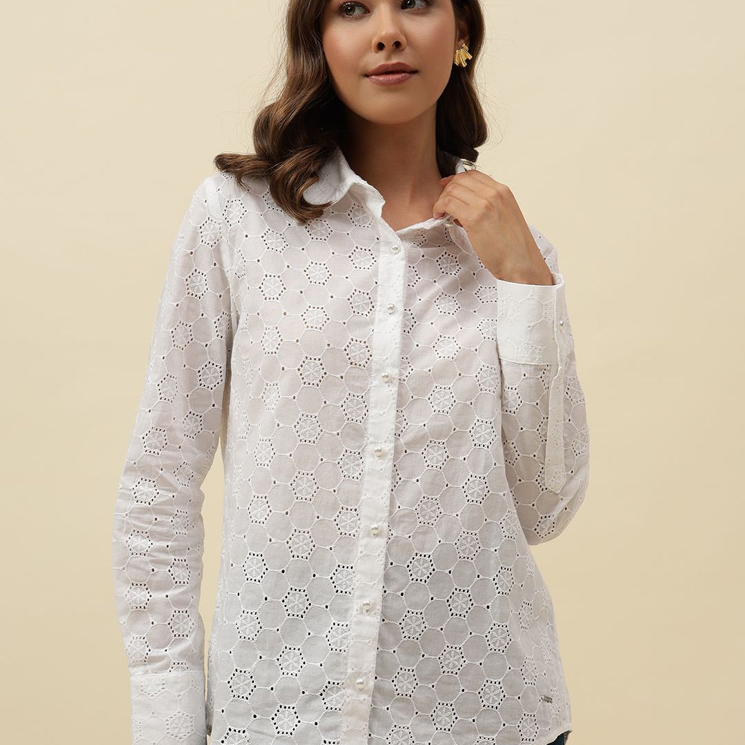 White Western Spread Collar Shirt Beatnik