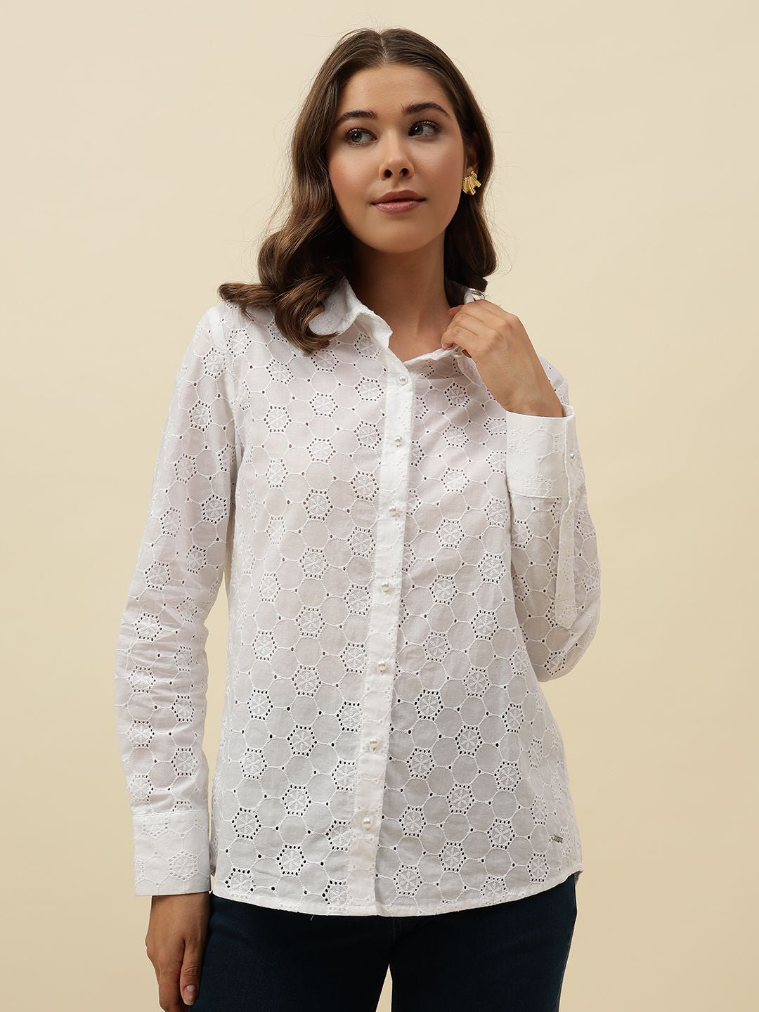 White Western Spread Collar Shirt Beatnik