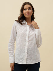 White Western Spread Collar Shirt