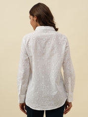 White Western Spread Collar Shirt