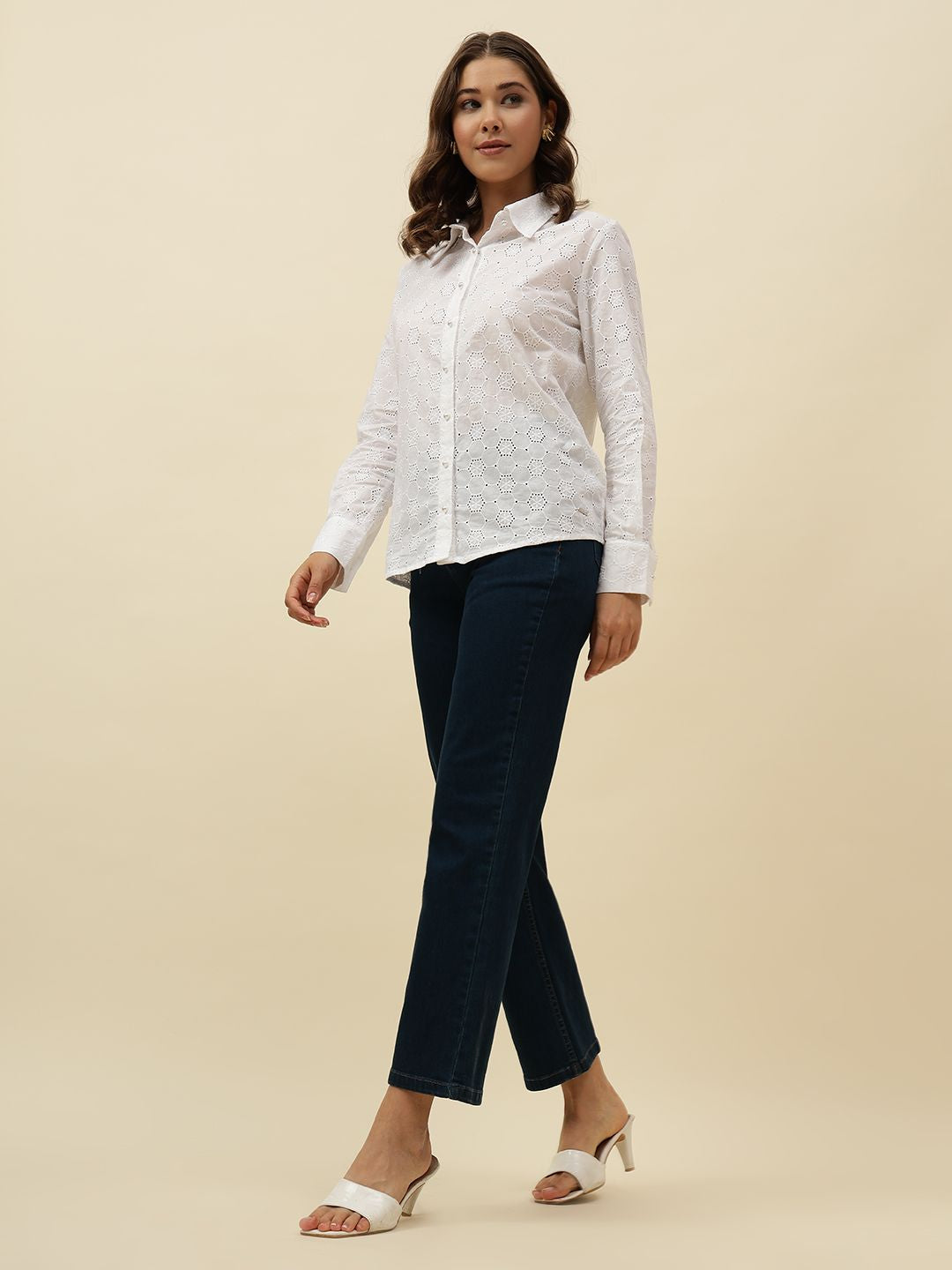 White Western Spread Collar Shirt Beatnik