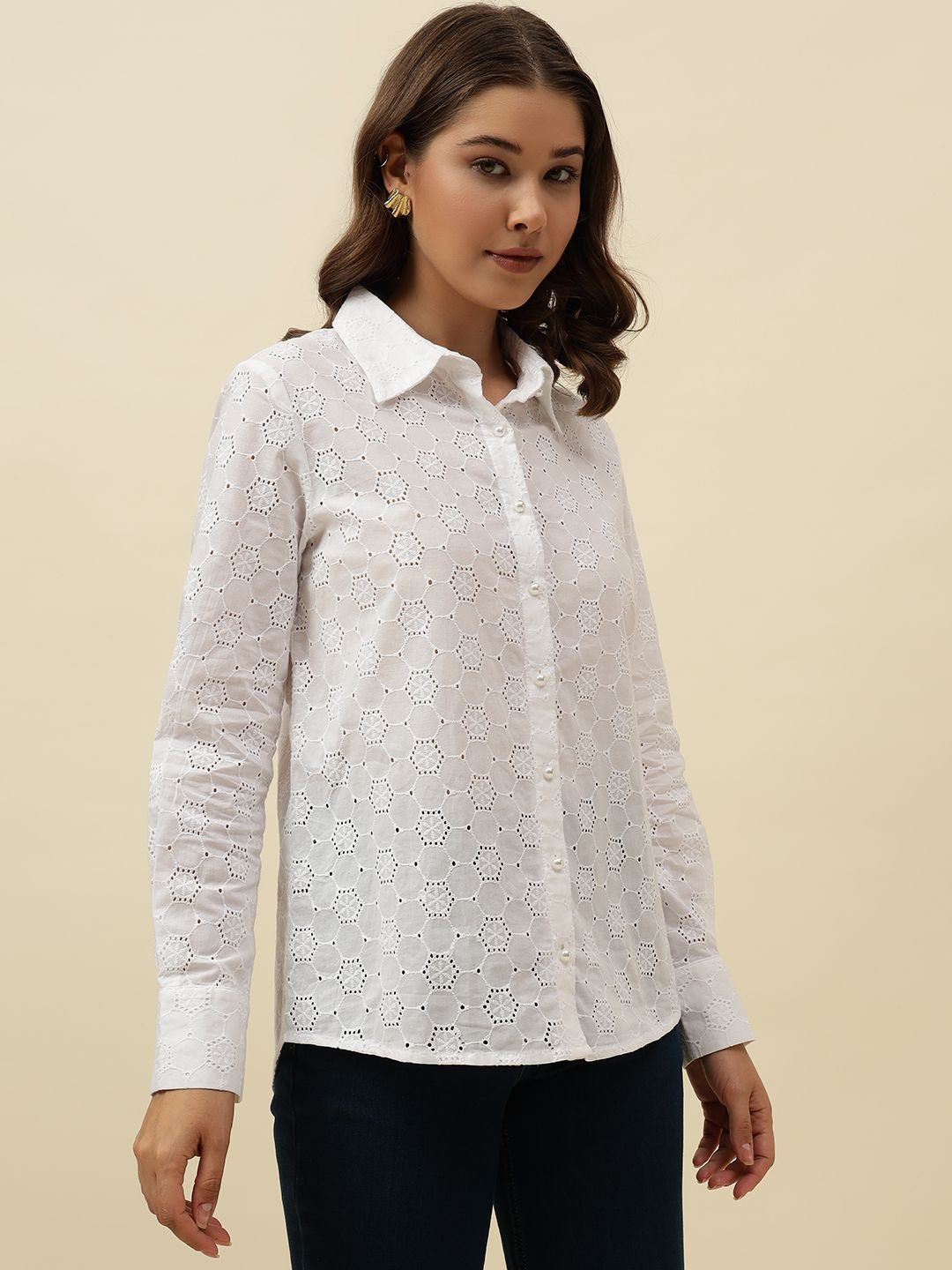 White Western Spread Collar Shirt Beatnik