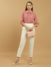 Beatnik Spread Collar Pleated Shirt