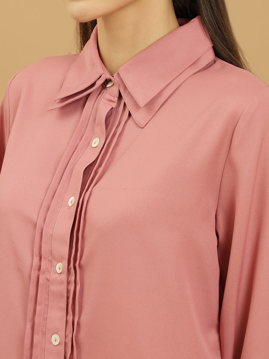 Beatnik Spread Collar Pleated Shirt