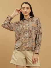 Beatnik Regular Printed Full Sleeve Yellow Women Shirt