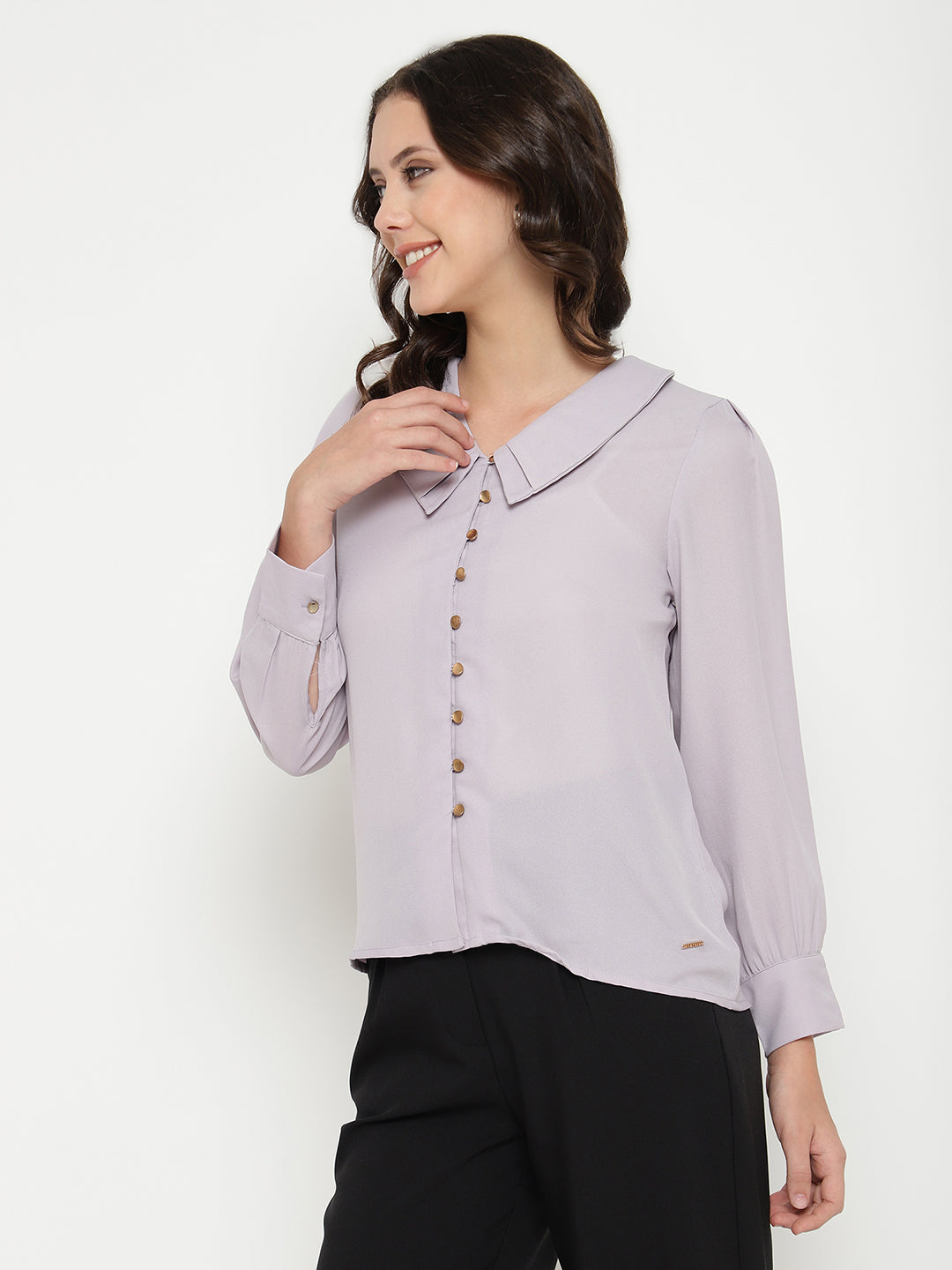 Beatnik Metallic Buttons with Peter Pan Collar Shirt Beatnik India