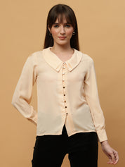 Beatnik Peter Pan Collar Shirt with Metallic Buttons