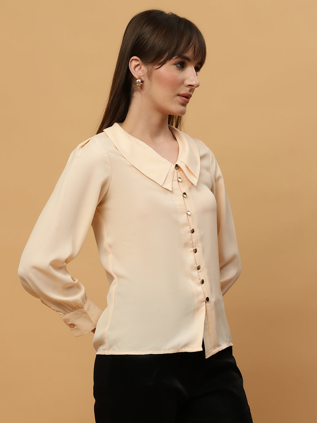 Beatnik Peter Pan Collar Shirt with Metallic Buttons