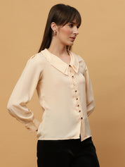 Beatnik Peter Pan Collar Shirt with Metallic Buttons