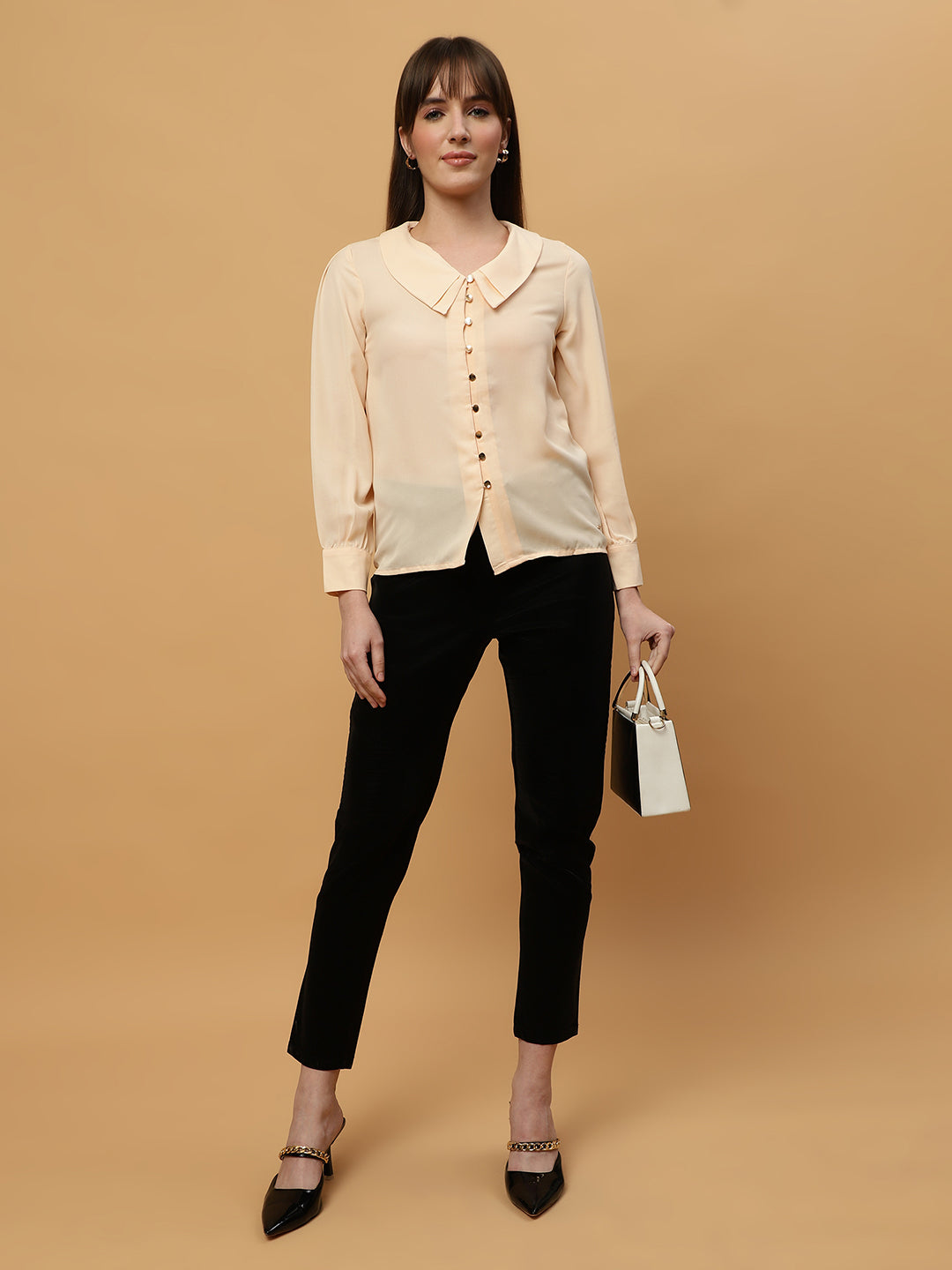 Beatnik Peter Pan Collar Shirt with Metallic Buttons