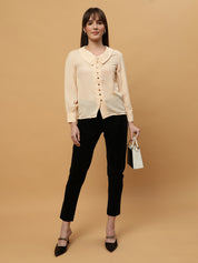 Beatnik Peter Pan Collar Shirt with Metallic Buttons