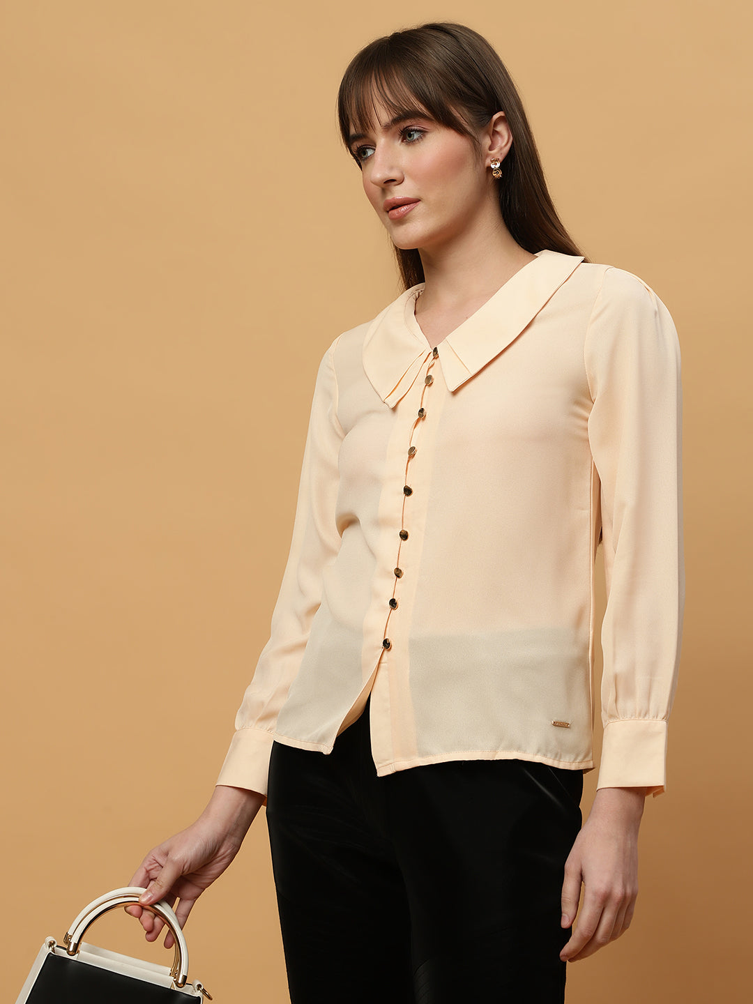 Beatnik Peter Pan Collar Shirt with Metallic Buttons