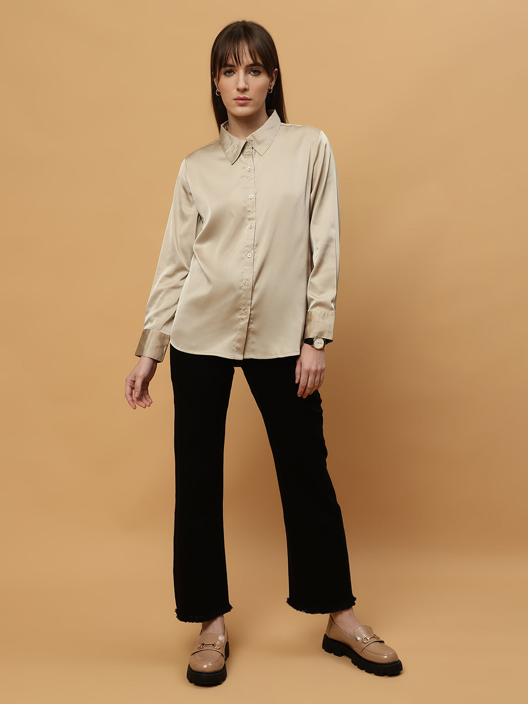 Beatnik Spread Collar Satin Shirt