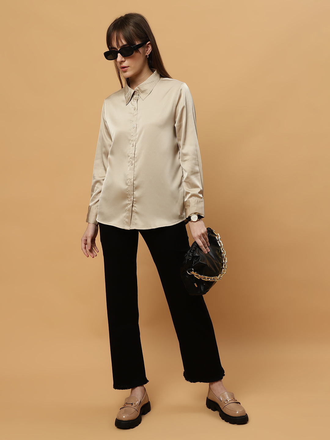 Beatnik Spread Collar Satin Shirt