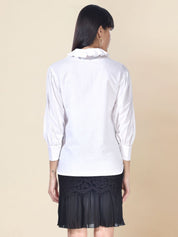 Beatnik Cotton Blend Spread Collar White Womens Shirt