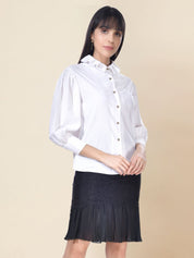 Beatnik Cotton Blend Spread Collar White Womens Shirt