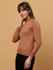 Beatnik Regular Full Sleeves Pull Over Womens Brown Sweaters