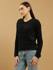 Beatnik Black Glitter Regular Full Sleeves Pull Over Women's Sweaters