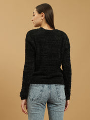 Beatnik Black Glitter Regular Full Sleeves Pull Over Women's Sweaters