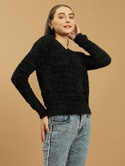 Beatnik Black Glitter Regular Full Sleeves Pull Over Women's Sweaters