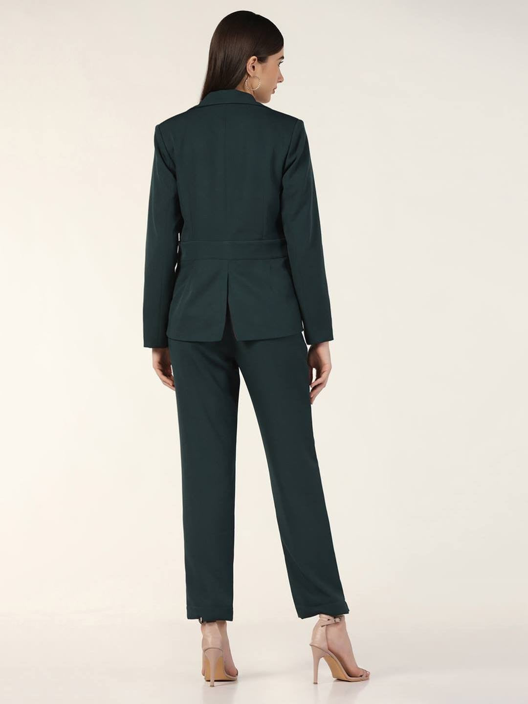 Beatnik Fitted Full Sleeve Solid Teal Green Womens Western Suits