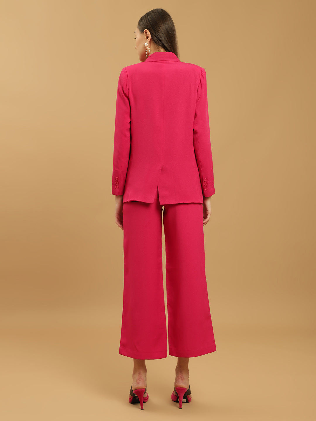 Beatnik Notched Lapel Longline Regular Fuchsia Womens Western Suits