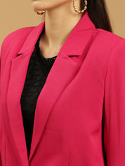 Beatnik Notched Lapel Longline Regular Fuchsia Womens Western Suits