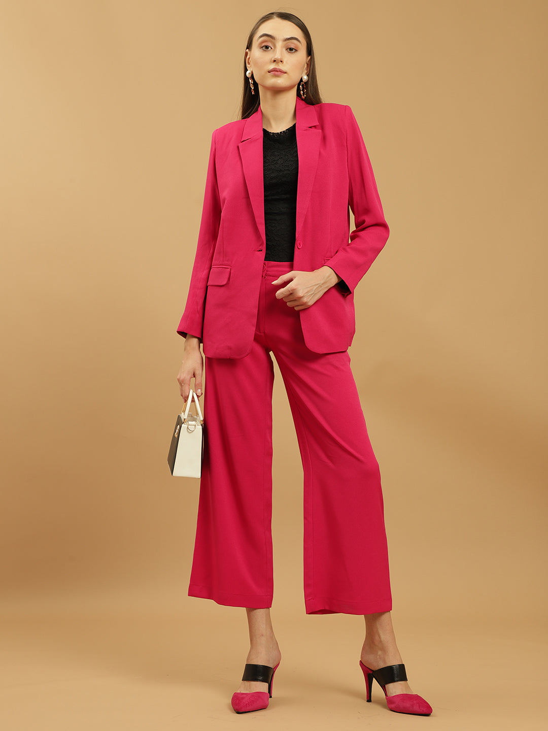 Beatnik Notched Lapel Longline Regular Fuchsia Womens Western Suits