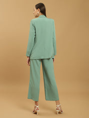 Beatnik Polyester Notched Lapel Longline Regular Sea Green Womens Western Suits