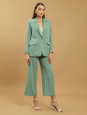 Beatnik Polyester Notched Lapel Longline Regular Sea Green Womens Western Suits