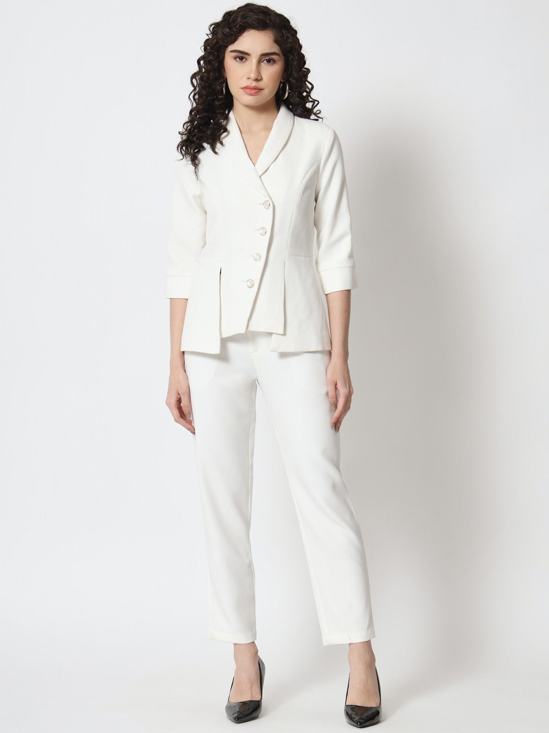 Beatnik Polyester Notched Lapel White Womens Western Suits