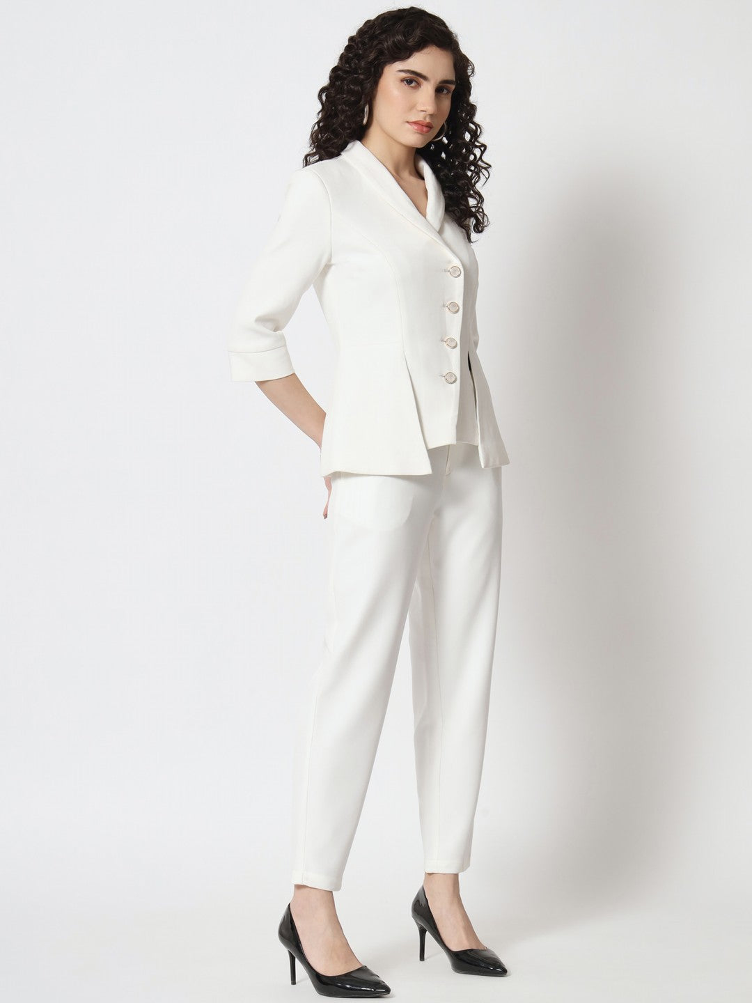 Beatnik Polyester Notched Lapel White Womens Western Suits