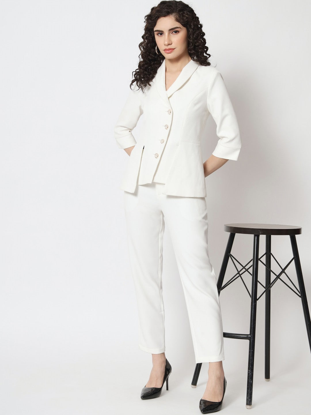 Beatnik Polyester Notched Lapel White Womens Western Suits