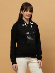 Beatnik Casual Wear V Neck Full Sleeve Hooded Black Sweatshirts