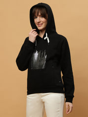 Beatnik Casual Wear V Neck Full Sleeve Hooded Black Sweatshirts