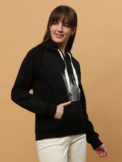 Beatnik Casual Wear V Neck Full Sleeve Hooded Black Sweatshirts