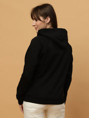 Beatnik Casual Wear V Neck Full Sleeve Hooded Black Sweatshirts