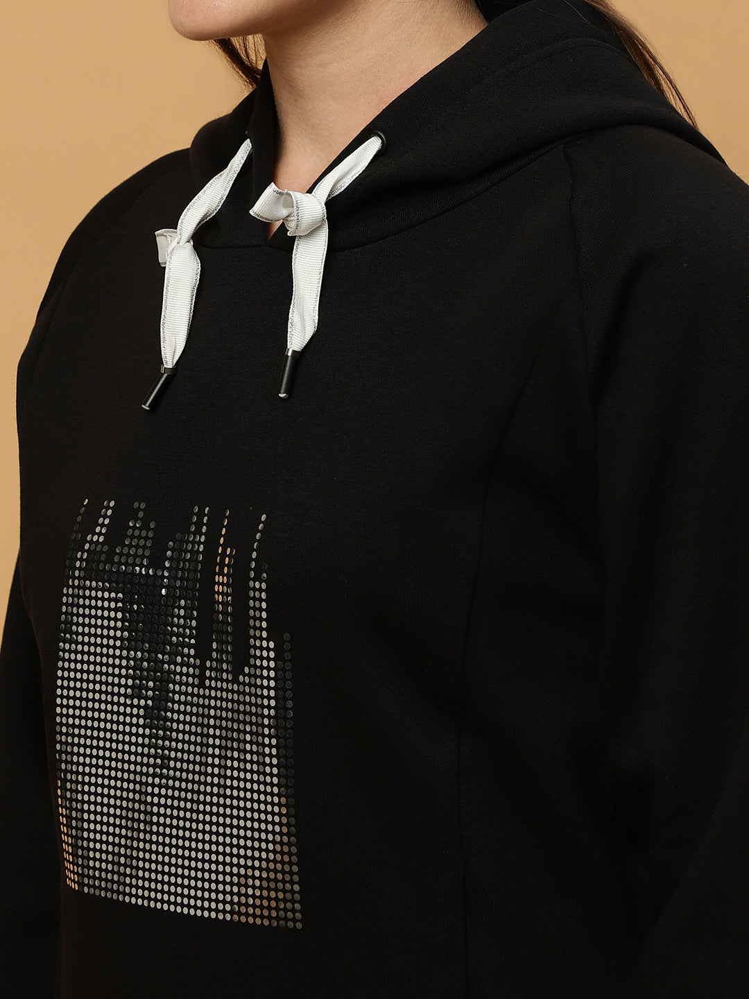 Beatnik Casual Wear V Neck Full Sleeve Hooded Black Sweatshirts