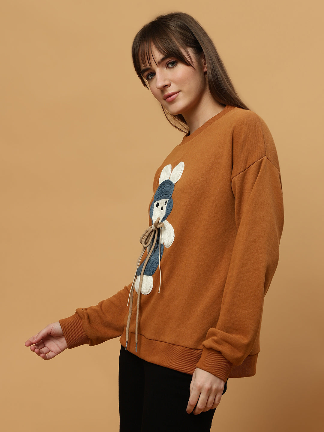 Beatnik Casual Wear Teddy Patch Work Sandy Brown Sweatshirts