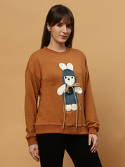 Beatnik Casual Wear Teddy Patch Work Sandy Brown Sweatshirts