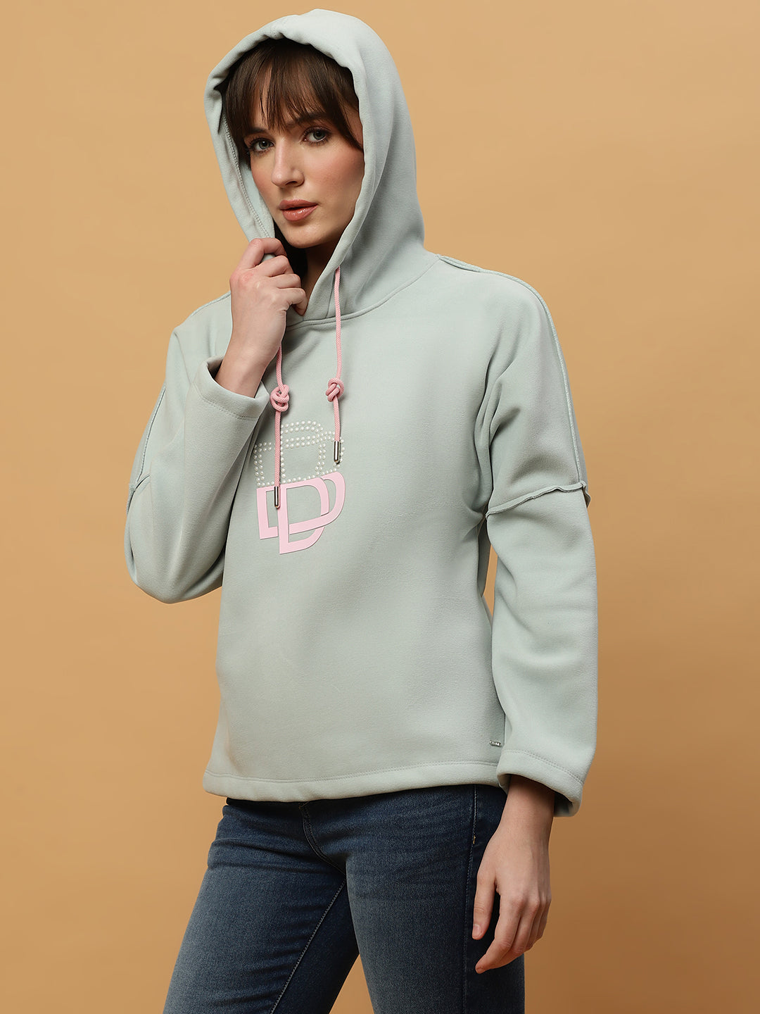 Beatnik Casual Wear Hooded Light Green Sweatshirts