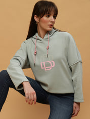 Beatnik Casual Wear Hooded Light Green Sweatshirts