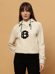 Beatnik Casual Wear Hooded Cuffed Sleeves Off White Sweatshirts